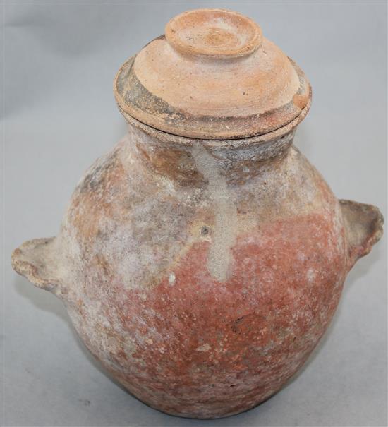 A Greek Cypriot redware vase and a Greek terracotta ring bowl, c.3rd century BC, 10cm